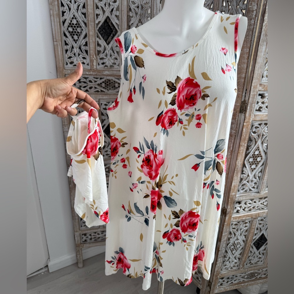 2 pieces White and Red Asymmetrical Midi Tank Dress with Matching Face Cover